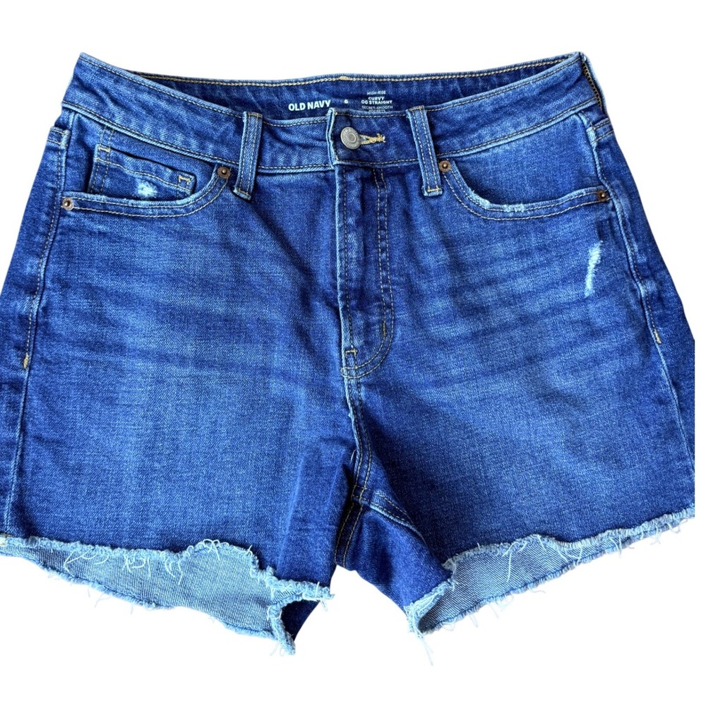 Old Navy Womens High Rise Curvy OG Straight Blue Denim Shorts Size‎ 6 849580-00